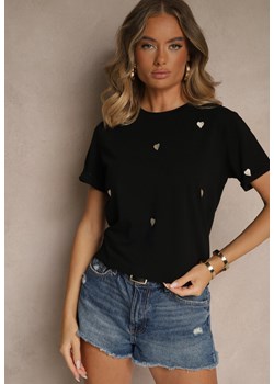 Czarny Bawełniany T-shirt z Motywem Serc Aramiraa ze sklepu renee.pl w kategorii Bluzki damskie - zdjęcie 183934373