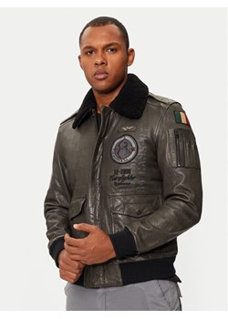 Aeronautica Militare Kurtka skórzana 242PN953PL147 Szary Regular Fit ze sklepu MODIVO w kategorii Kurtki męskie - zdjęcie 183947451