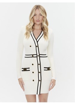 Elisabetta Franchi Sukienka dzianinowa AM-02S-36E2-V520 Écru Slim Fit ze sklepu MODIVO w kategorii Sukienki - zdjęcie 183948662