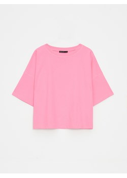 Mohito - Bawełniany różowy t-shirt - pastelowy różowy ze sklepu Mohito w kategorii Bluzki damskie - zdjęcie 183993134