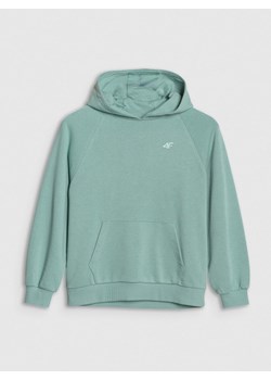 Dziewczęca bluza dresowa nierozpinana z kapturem 4F 4FJWSS25TSWSF1478 - turkusowa ze sklepu Sportstylestory.com w kategorii Bluzy dziewczęce - zdjęcie 184004482