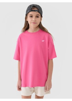 Dziewczęcy t-shirt oversize 4F 4FJWSS25TTSHF1851 - różowy ze sklepu Sportstylestory.com w kategorii Bluzki dziewczęce - zdjęcie 184004542