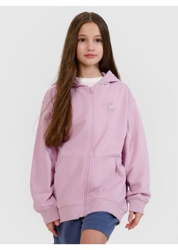Dziewczęca bluza dresowa rozpinana z kapturem 4F 4FJWSS25TSWSF1482 - różowa ze sklepu Sportstylestory.com w kategorii Bluzy dziewczęce - zdjęcie 184005851