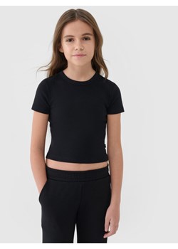 Dziewczęcy top basic t-shirt 4F 4FJWSS25TTSHF1852 - czarny ze sklepu Sportstylestory.com w kategorii Bluzki dziewczęce - zdjęcie 184005912
