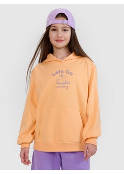 Dziewczęca bluza dresowa nierozpinana z kapturem 4F 4FJRSS25TSWSF2285 - pomarańczowa ze sklepu Sportstylestory.com w kategorii Bluzy dziewczęce - zdjęcie 184006164