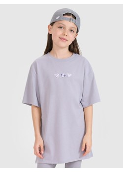Dziewczęcy t-shirt z nadrukiem 4F 4FJRSS25TTSHF2656 - szary ze sklepu Sportstylestory.com w kategorii Bluzki dziewczęce - zdjęcie 184006313
