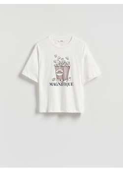 Reserved - T-shirt oversize z nadrukiem - złamana biel ze sklepu Reserved w kategorii Bluzki damskie - zdjęcie 184010651