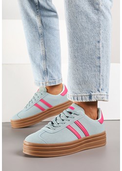 Niebiesko-Różowe Sneakersy na Platformie z Minimalistycznymi Przeszyciami Teritha ze sklepu born2be.pl w kategorii Buty sportowe damskie - zdjęcie 184014154