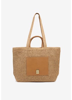 Ciemnobeżowa Pleciona Torebka Shopper z Metaliczną Ozdobą Feleriona ze sklepu born2be.pl w kategorii Torby letnie - zdjęcie 184015080