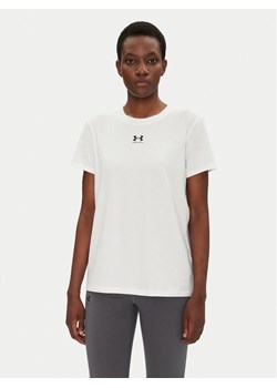 Under Armour Koszulka techniczna Rival Core 1383648 Biały Regular Fit ze sklepu MODIVO w kategorii Bluzki damskie - zdjęcie 184016093