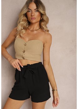 Czarne Luźne Szorty Bermudy High Waist z Gumką i Materiałowym Paskiem w Talii Renetta ze sklepu renee.pl w kategorii Szorty - zdjęcie 184018560