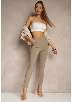 Ciemnobeżowe Spodnie z Wiskozą High Waist z Ozdobnymi Guzikami Redillia ze sklepu renee.pl w kategorii Spodnie damskie - zdjęcie 184018583