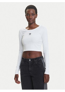 adidas Bluzka Essentials Ribbed JC9011 Biały Slim Fit ze sklepu MODIVO w kategorii Bluzki damskie - zdjęcie 184019434