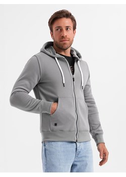 Bluza męska rozpinana z kapturem BASIC - szara V5 OM-SSBZ-0118 ze sklepu ombre w kategorii Bluzy męskie - zdjęcie 184020711