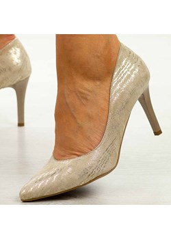 Złote skórzane Polskie szpilki damskie Prestige s160 2106B ze sklepu suzana.pl w kategorii Czółenka - zdjęcie 184027464