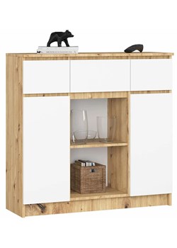 Wąska minimalistyczna komoda dąb artisan + biały S2-B91 ze sklepu Edinos.pl w kategorii Komody - zdjęcie 184031451