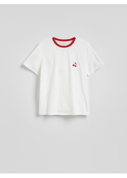 Reserved - T-shirt z drobnym haftem - złamana biel ze sklepu Reserved w kategorii Bluzki damskie - zdjęcie 184032150