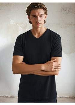 Sinsay - Koszulka z dekoltem w serek w stylu basic - czarny ze sklepu Sinsay w kategorii T-shirty męskie - zdjęcie 184035531