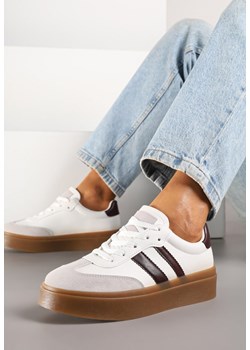 Biało-Bordowe Sneakersy w Stylu Tenisówek z Paskami Nilomira ze sklepu born2be.pl w kategorii Buty sportowe damskie - zdjęcie 184035613