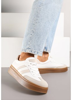 Biało-Beżowe Sneakersy na Kauczukowej Podeszwie Ozdobione Paskami Nilimea ze sklepu renee.pl w kategorii Buty sportowe damskie - zdjęcie 184035670