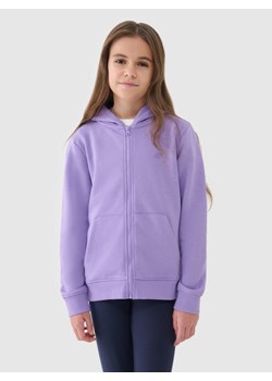 Dziewczęca bluza dresowa rozpinana z kapturem 4F 4FJWSS25TSWSF1706 - fioletowa ze sklepu Sportstylestory.com w kategorii Bluzy dziewczęce - zdjęcie 184040751
