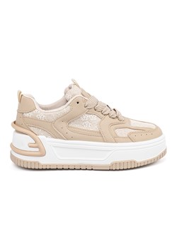 Shelvt Sneakersy damskie z koronką beżowe beżowy ze sklepu ButyModne.pl w kategorii Buty sportowe damskie - zdjęcie 184049620