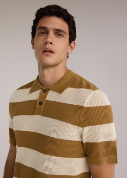 Reserved - Ażurowy sweter polo - beżowy ze sklepu Reserved w kategorii T-shirty męskie - zdjęcie 184050673