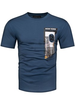 Bawełniana koszulka męska niebieska z nadrukiem Recea ze sklepu Recea.pl w kategorii T-shirty męskie - zdjęcie 184053192