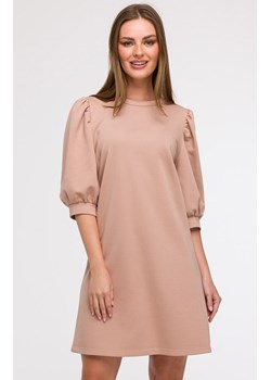 Sukienka damska z bufiastymi rękawami mokka B291, Kolor mocca, Rozmiar 2XL/3XL, BeWear ze sklepu Primodo w kategorii Sukienki - zdjęcie 184061392