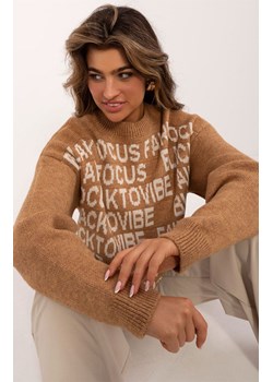 Karmelowy sweter oversize BA-SW-0546.07, Kolor karmelowy-wzór, Rozmiar uniwersalny, BADU ze sklepu Primodo w kategorii Swetry damskie - zdjęcie 184068452