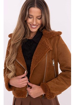 Krótka kurtka z kożuchem MI-KR-21848.71, Kolor jasny brąz, Rozmiar S, ITALY MODA ze sklepu Primodo w kategorii Kurtki damskie - zdjęcie 184069280