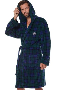 Szlafrok męski z kapturem granatowy 2457 Pedro, Kolor granatowy-wzór, Rozmiar 2XL, L&amp;L ze sklepu Primodo w kategorii Szlafroki męskie - zdjęcie 184078394