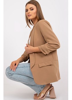 Marynarka damska z marszczonymi rękawami jasnobrązowa DHJ-MA-7684.15P, Kolor jasnobrązowy, Rozmiar XL, ITALY MODA ze sklepu Primodo w kategorii Marynarki damskie - zdjęcie 184081332