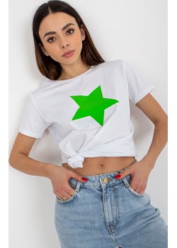T-shirt damski z zieloną gwiazdą RV-TS-8626.00, Kolor biało-zielony, Rozmiar L/XL, BASIC FEEL GOOD ze sklepu Primodo w kategorii Bluzki damskie - zdjęcie 184081564
