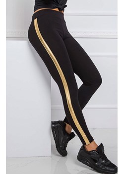 Legginsy damskie czarne z złotym lampasem RV-LG-R4766.06, Kolor czarno-złoty, Rozmiar XL, Rue Paris ze sklepu Primodo w kategorii Spodnie damskie - zdjęcie 184081580