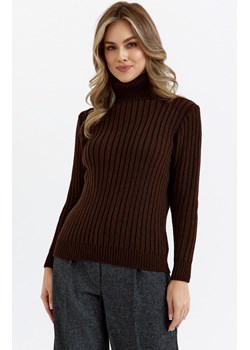 Sweter damski z golfem brązowy M771, Kolor brązowy, Rozmiar L/XL, MOE ze sklepu Primodo w kategorii Swetry damskie - zdjęcie 184083104