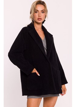 Krótki płaszcz damski z włosem czarny M808, Kolor czarny, Rozmiar 2XL/3XL, MOE ze sklepu Primodo w kategorii Płaszcze damskie - zdjęcie 184083720