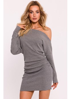 Prążkowana sukienka mini z odkrytymi ramionami szary melanż M818, Kolor szary melanż, Rozmiar 2XL/3XL, MOE ze sklepu Primodo w kategorii Sukienki - zdjęcie 184083894