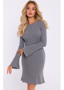 Sukienka prążkowana z poszerzonymi rękawami szary melanż M821, Kolor szary melanż, Rozmiar 2XL/3XL, MOE ze sklepu Primodo w kategorii Sukienki - zdjęcie 184083950