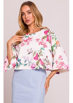 Moe krótka bluza damska z nadrukiem w kwiaty M844/2, Kolor multicolour, Rozmiar 2XL/3XL, MOE ze sklepu Primodo w kategorii Bluzy damskie - zdjęcie 184084351