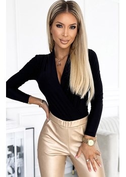 Czarne kopertowe body damskie bluzka 375-5, Kolor czarny, Rozmiar L, Numoco ze sklepu Primodo w kategorii Body damskie - zdjęcie 184086620