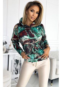 Bluza kangurka z kapturem turkusowo-brązowy marmur 390-2, Kolor turkusowo-brązowy, Rozmiar L, Numoco ze sklepu Primodo w kategorii Bluzy damskie - zdjęcie 184086664