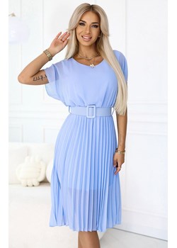 Plisowana szyfonowa sukienka midi z paskiem błękitna 465-4 MIA, Kolor błękitny, Rozmiar one size, NUMOCO BASIC ze sklepu Primodo w kategorii Sukienki - zdjęcie 184086904