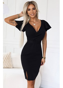 Elegancka sukienka z kopertowym dekoltem czarna 479-9 Nina, Kolor czarny, Rozmiar L, Numoco ze sklepu Primodo w kategorii Sukienki - zdjęcie 184086963