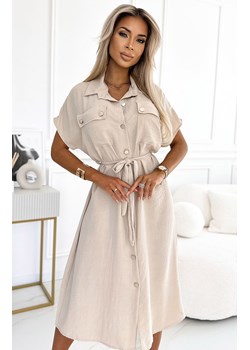 Beżowa szmizjerka midi ze złotymi guzikami 550-1, Kolor beżowy, Rozmiar one size, NUMOCO BASIC ze sklepu Primodo w kategorii Sukienki - zdjęcie 184087151