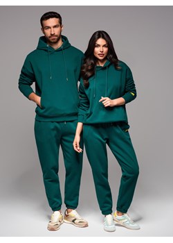 Zestaw dresowy unisex bluza z kapturem + spodnie ze ściągaczami w stylu athleisure – ciemnozielony V17 Z111 ze sklepu ombre w kategorii Dresy damskie - zdjęcie 184100804