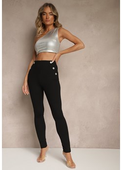 Czarne Spodnie z Wiskozą o Kroju Skinny Zdobione Imitacją Kieszeni Nalivelle ze sklepu renee.pl w kategorii Spodnie damskie - zdjęcie 184101600