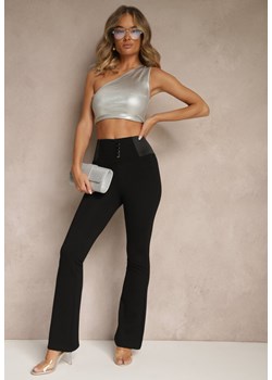 Czarne Spodnie Dzwony z Wiskozą i Bawełną High Waist Ozdobione Guzikami Doliella ze sklepu renee.pl w kategorii Spodnie damskie - zdjęcie 184101610