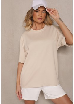 Jasnobeżowy Basicowy T-shirt z Bawełny Meranissea ze sklepu renee.pl w kategorii Bluzki damskie - zdjęcie 184105300