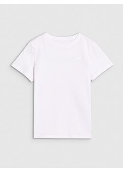 Dziewczęcy t-shirt basic 4F 4FJWSS25TTSHF2177 - biały ze sklepu Sportstylestory.com w kategorii Bluzki dziewczęce - zdjęcie 184107361